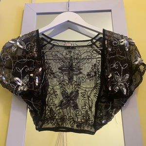 Sheer Beaded  evening dress Coverup Shrug S